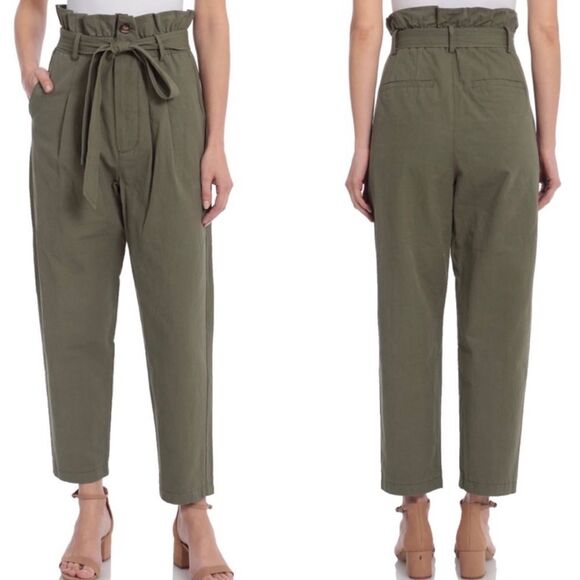 Anthropologie Avec Les Filles Paperbag Ankle Pants Olive Green NO BELT - Picture 1 of 8